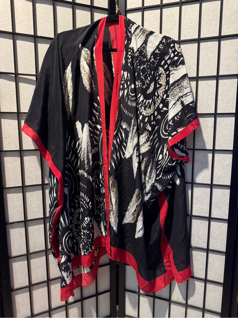 Abstract Black and White Silk Print Jacket with Red Trim NWT
